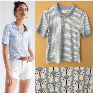 Anthropologie Maeve Butterfly Collar Button Up Polo Shirt